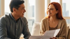 A man and woman learning about capital gains tax on real estate. 