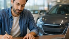 A man learning about the new tax law on car loans. 