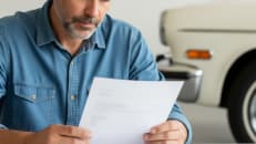 A man figuring out that his credit score is affecting his car insurance rate. 