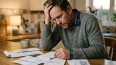 A man stressing about defaulting on his debt consolidation loan.