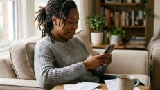 Woman reviewing an unexpected expense covered by her emergency fund.