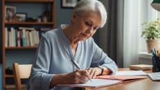 A senior woman completing a IRS Form 1310. 