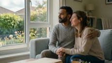 A couple feeling content because they understand the limitations and protections of their home insurance.