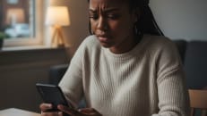 A woman worrying that she can't make her personal loan payment.