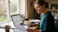 Person reviewing a permanent life insurance policy at home.