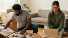 Couple reviewing renters insurance options in California.
