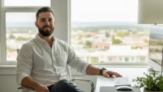 A man from a state with no income tax sitting in his office. 