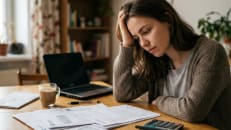 A woman worried about falling behind on her student loan debt.