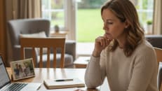 A woman sitting at a table wondering how she can get tax relief after her divorce. 