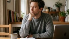 An unemployed man thinking about his debt consolidation options. 