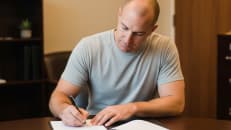 A veteran completing a VA loan application. 