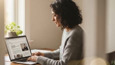 A woman learning all about high-risk business loans.