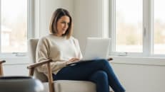 A woman learning about invoice financing.