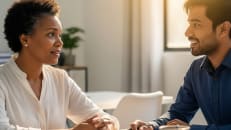 A woman looking for a personal loan chatting to a financial expert.