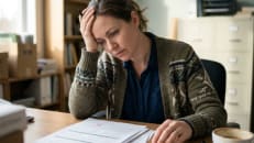 A small business owner feeling helpless because she's struggling to get a loan from a traditional bank.