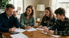A family learning how to bridge the gap between federal aid and college costs. 