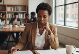A business owner deciding if she should get a business loan from a credit union. 