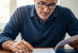 A man looking at a document about insurance grace periods.