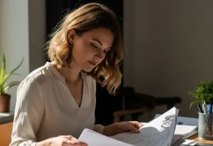 A woman learning about balloon mortgages.