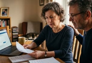 A family trying to sort out an online bank account after the death of a family member.