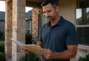Homeowner reviewing home insurance options in Texas.