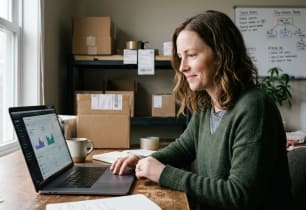 Online business owner reviewing insurance coverage options.
