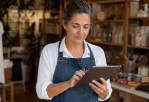 Small business owner reviewing loan application requirements.