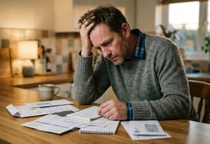 A man stressing about defaulting on his debt consolidation loan.