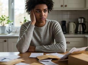 A woman worried that she has too much debt. 