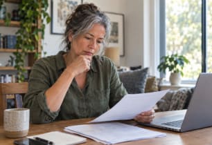 Senior woman reviewing her employer life insurance coverage.