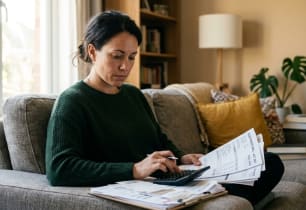 Woman reviewing her bills to understand how debt settlement works.