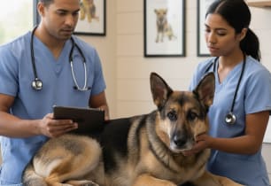 A dog with a pre-existing condition getting an examination. 