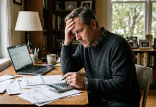 Man reviewing his debt and considering whether debt settlement is a good idea