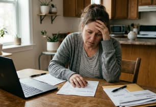 A woman stressing about the impact of medical debt on her credit score.