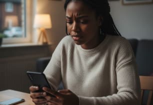 A woman worrying that she can't make her personal loan payment.