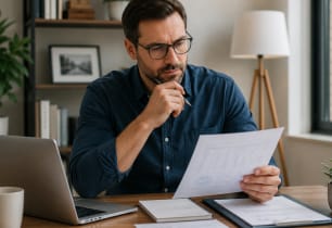 A man deciding between Northwestern Mutual and New York Life insurance. 