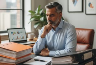 A man sitting at his desk deciding between an OIC or bankruptcy 