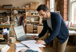A small business owners reviewing the best OnDeck alternatives for business loans.