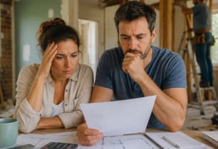 A couple deciding if they need a personal loan for a home renovation overrun.