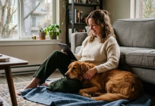 Pet owner deciding on the best Renters Insurance for pet owners.
