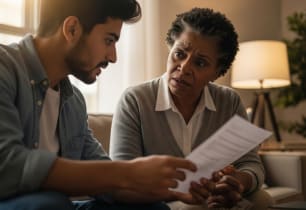 A woman talking to a financial expert about whether she should get a secured or unsecured personal loan. 