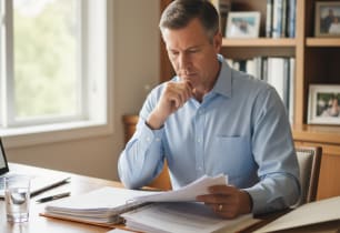A man sitting at his desk and learning about state tax debt relief. 