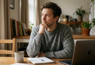 An unemployed man thinking about his debt consolidation options. 