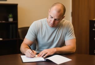 A veteran completing a VA loan application. 