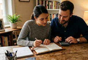 A couple figuring out how to pay off their wedding debt.