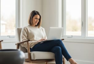 A woman learning about invoice financing.