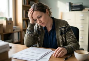 A small business owner feeling helpless because she's struggling to get a loan from a traditional bank.