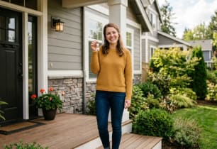 A woman who has purchased a home with a zero down payment home loan.