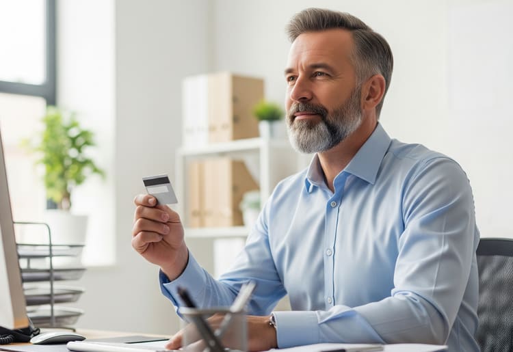 A man sitting at his desk deciding between Buy Now, Pay Later options vs credit cards. 