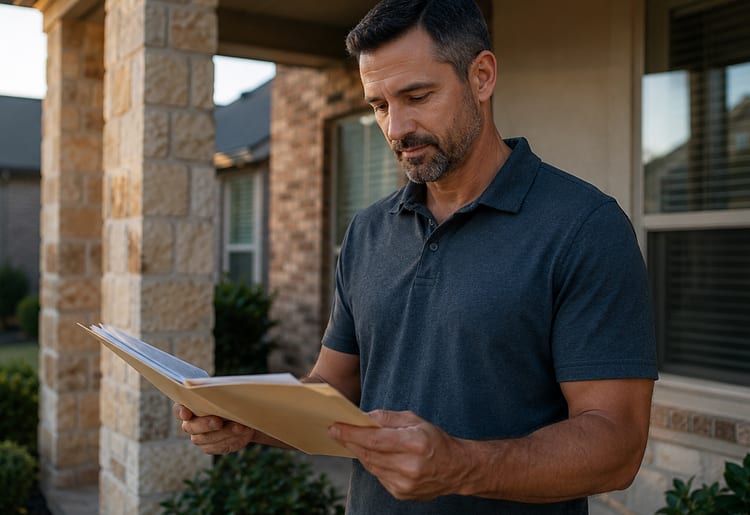 Homeowner reviewing home insurance options in Texas.